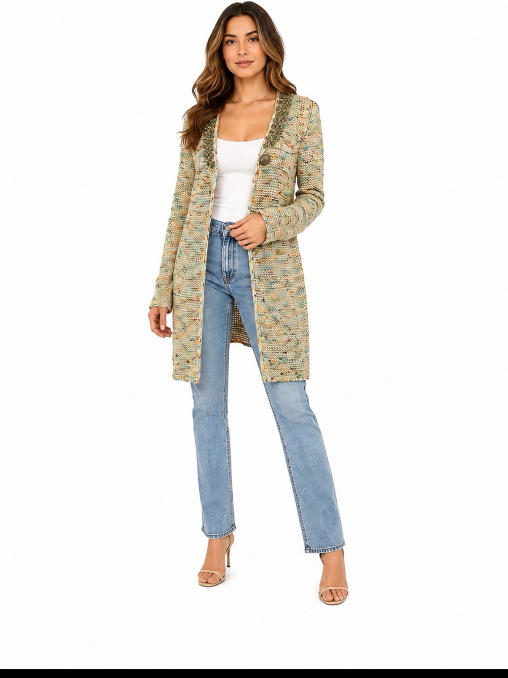 Title: BCBGMAXAZRIA Embellished Multicolor Knit Cardigan XL